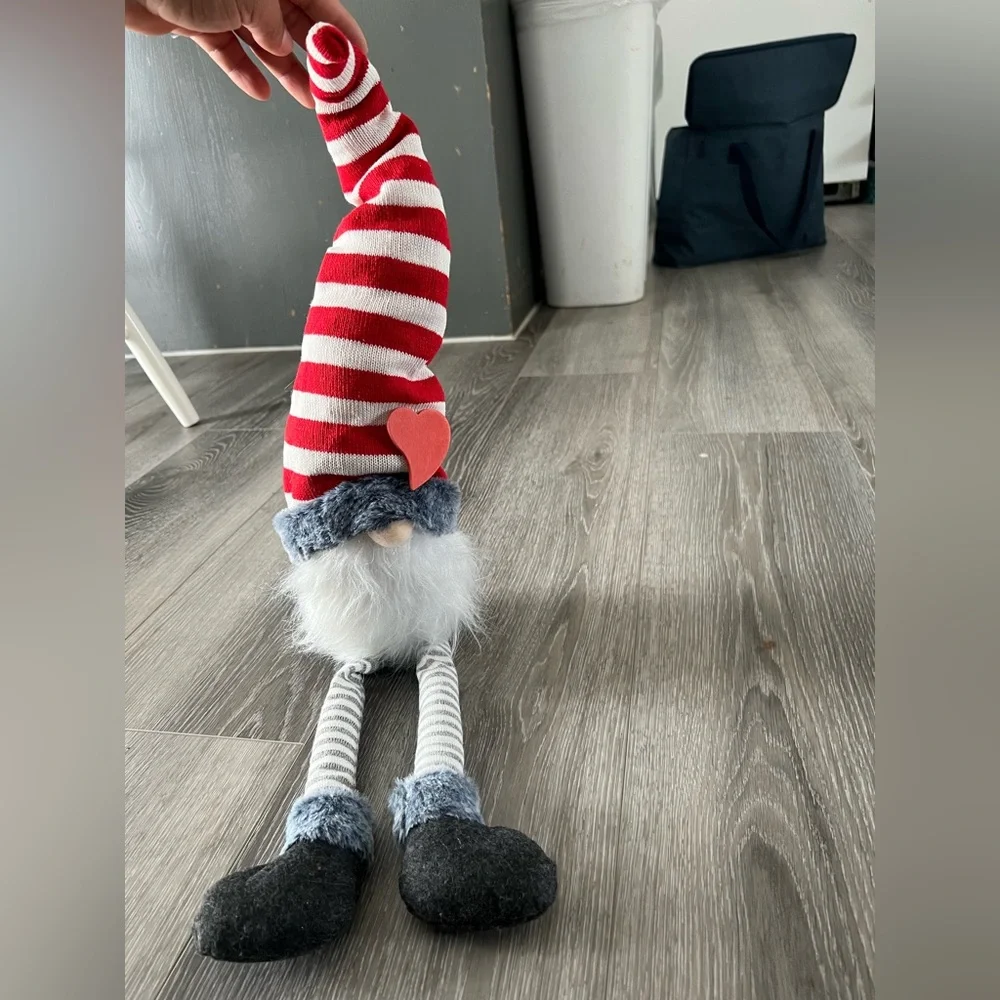 Red & White Striped Holiday Gnome Accent with Plush White Beard